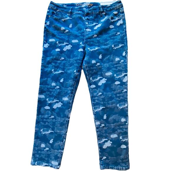 Soft Surroundings Pants Plus Size 18 P Blue Camo Denim 5 Pocket Pull On Jeans - Picture 1 of 5